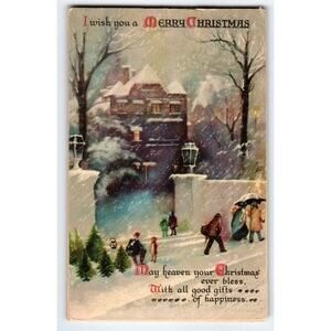 Vintage 1920 Christmas Snowy Castle Scene Postcard Cleveland Ohio